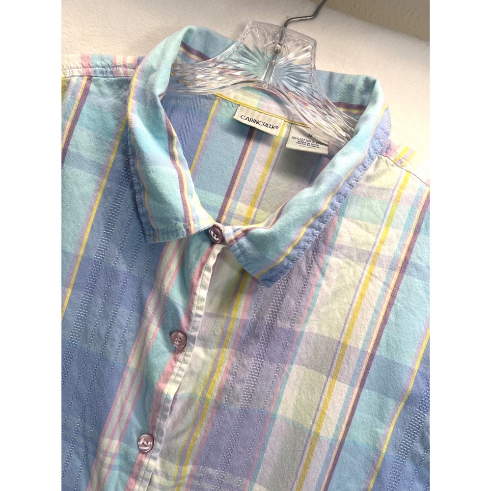 Cabin Creek Mens 3X Pastel Plaid Dobby Stripe Cotton Short Sleeve Button Down